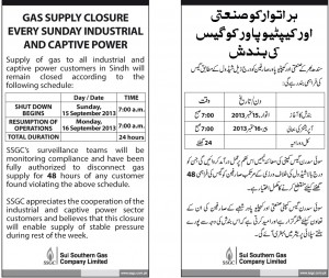 Gas Supply Closure Every Sunday Industrial and Captive Power