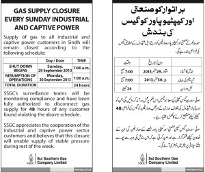 Gas Supply Closure Every Sunday Industrial and Captive Power