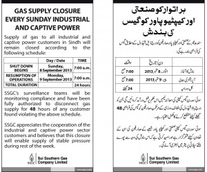 Gas Supply Closure Every Sunday Industrial and Captive Power
