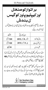 Gas Supply Closure every Sunday Industrial and Captive Power